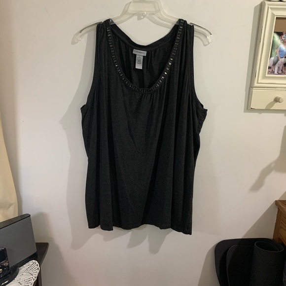 Catherines 30/32 Gray Tank with Jeweled Neckline - Picture 2 of 3